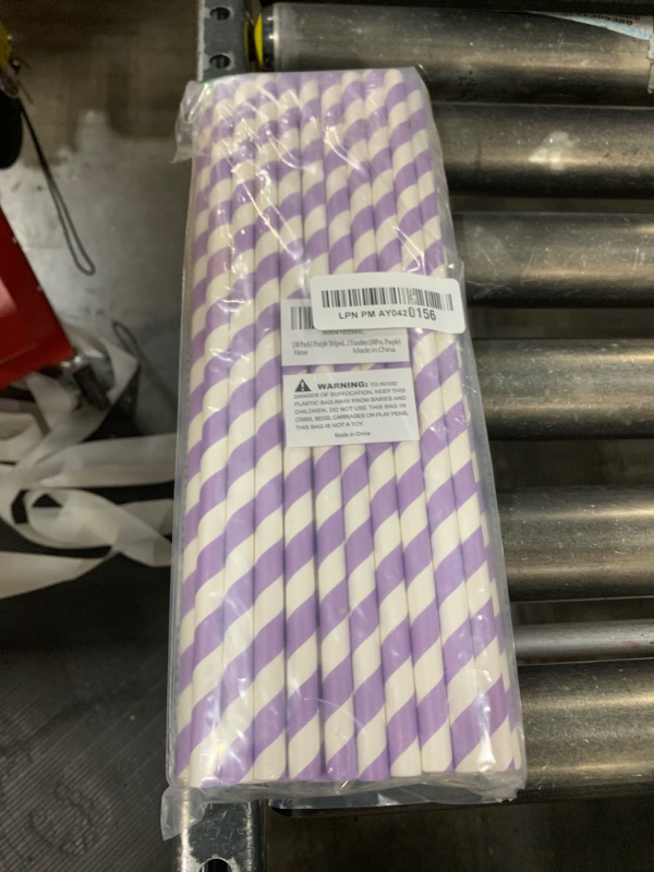 Photo 2 of 12 Inch Extra Long Paper Straws Disposable, 10mm Wide Stripe Boba Straws for Bubble Tea and Jumbo Drinks (Purple and White, 12in×0.4in)