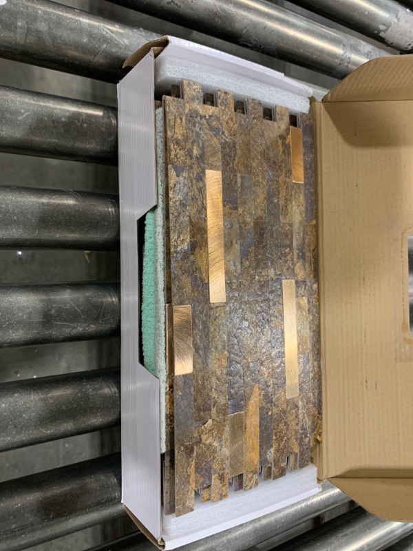 Photo 1 of StyloVue 20 Sheets Peel and Stick Backsplash for Kitchen, Rust Slate with Metal Gold Look Stick on Tile Upgrade Your Kitchen Backsplash, RV, Fireplace