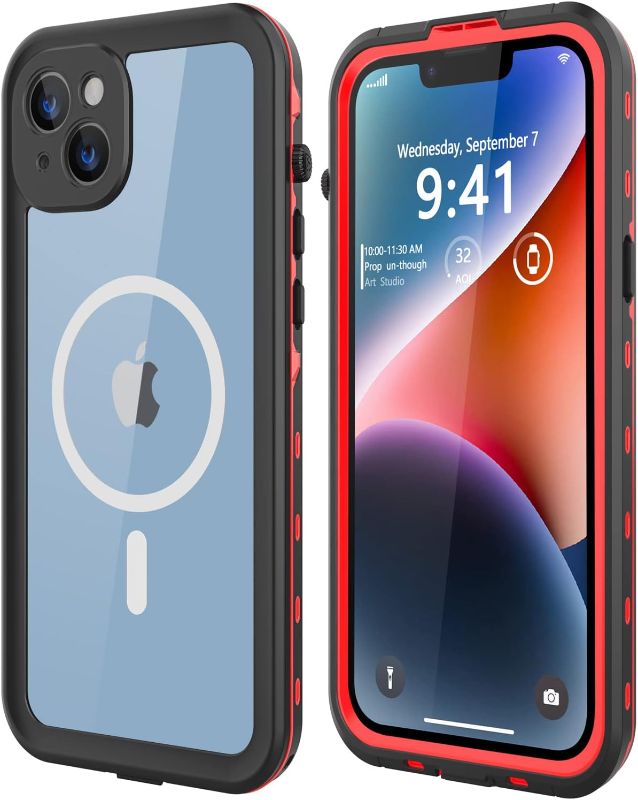 Photo 1 of for iPhone 14 Plus Waterproof Case - Shockproof, Dustproof, Built-in Screen Protector, Magnetic Ring, 6.7" (Red)
