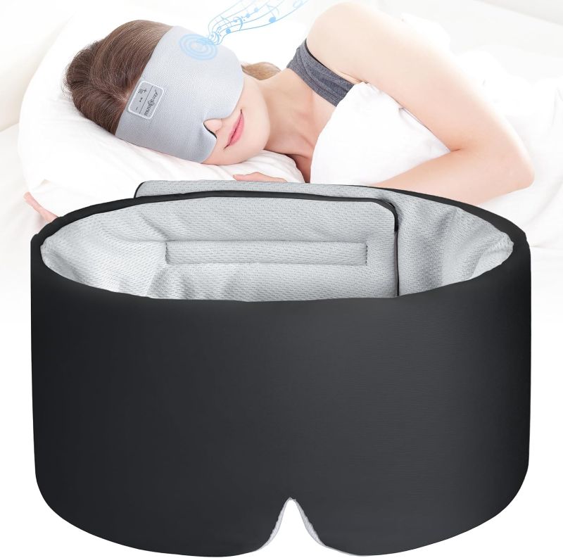 Photo 1 of MUSICOZY Ice Silk Sleep Headphones with Bluetooth Mask, Eye Mask for Sleeping in Total Darkness, 5.4 Bluetooth Sleep Mask Sleep Headphones, Soft, Gifts for Men Women (Black)