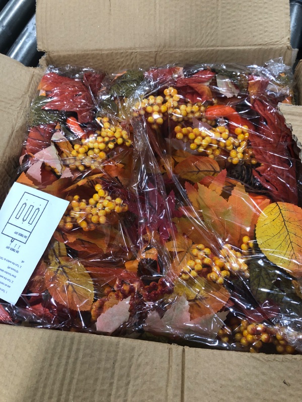 Photo 2 of [ Thick & Timer ] 20 Inch Fall Wreath Decor 20 LED 7 Styles 5 Mixcolor 88 Maples Leafed 10 Pumpkin 8 Pinecone 12 Acorn Fall Autumn Wreath Front Door Battery Operated Harvest Thanksgiving Home Decor