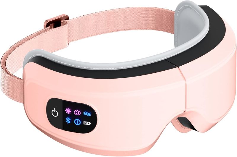 Photo 1 of Eye Massager with Airbag Kneading,Constant Temperature Hot Compress, Multi-Frequency Vibration and Bluetooth Music (Large, Pink)
