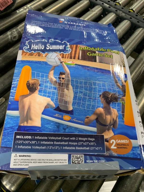 Photo 2 of 10.4' Larger Pool Volleyball Set & Basketball Hoop - 2024 NEW Pool Volleyball Net for Inground Pools Includes 2 Balls & 2 Weight Bags, Pool Toys Games for Adults and Family Party - Idea Summer Gift