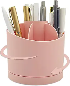 Photo 1 of Spinning Pen Holder for Desk, Cute Pencil Cup Organizer for Home Office School, 7 Divided Sections, Pink, Unique Rotating Desktop Supplies and Accessories for Women Girls Kids