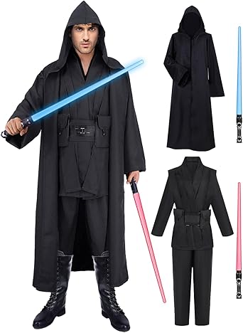 Photo 1 of Adult Jedi Costume Halloween Costumes for Men Cosplay with Waist Bag Lightsaber Adult Tunic Robe Party Role Play size XL