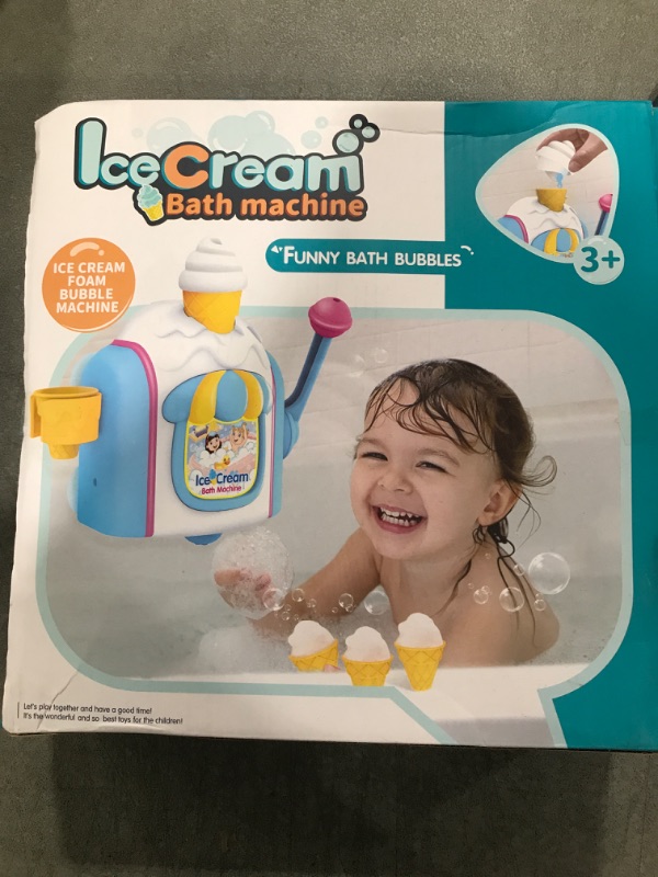 Photo 2 of Bath Toys for Toddlers Ages 3-5,Ice Cream Foam Maker Bathtub Toy with Snap Buttons Not Fall,Bathtub Bubble Machine Pretend Cake Play Set for Kids Boys Girls 3 4 5 Years Old