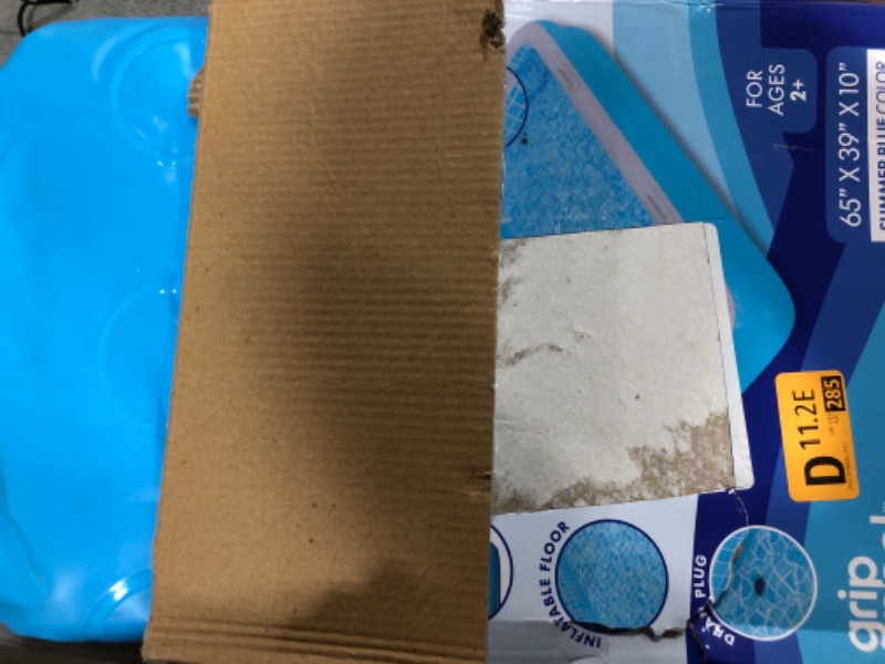 Photo 1 of 2 in 1 Inflatable Kiddie Pool and Tanning Pool for Kids and Adults, Shallow Rectangular Pool with Cushioned Floor, Handles and Drain 65"x39"x10" Blue