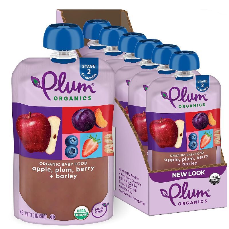 Photo 1 of Plum Organics Stage 2 Organic Baby Food - Apple, Raspberry, Spinach, and Greek Yogurt - 3.5 oz Pouch (Pack of 6) - Organic Fruit and Vegetable Baby Food Pouch
