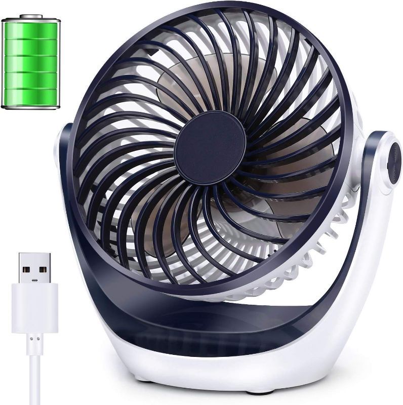 Photo 1 of Aluan Desk Fan Small Table Fan with Strong Airflow Rechargeable Battery Operated Portable Fan 3 Speeds Adjustable Head 360°Rotatable Mini Personal Fan for Home Office Bedroom Table and Desktop
