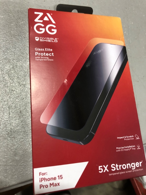 Photo 2 of ZAGG InvisibleShield Glass Elite iPhone 15 Pro Max Screen Protector - 5X Stronger with Reinforced Edges, Scratch & Smudge-Resistant Surface, Easy to Install