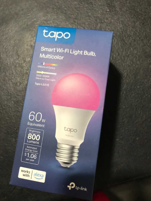 Photo 2 of Tapo TP-Link Smart Light Bulbs, 16M Colors RGBW, Dimmable, Alexa Frustration-Free Setup, A19, 60W Equivalent, 800LM CRI>90, 2.4GHz WiFi only L531E