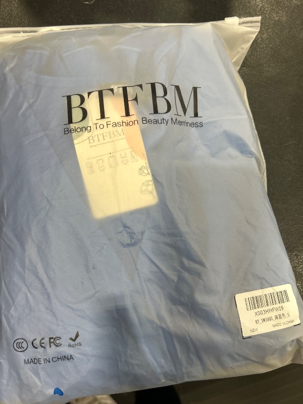 Photo 1 of BTFBM Women Wrap V Neck Casual Summer Dresses 2023 Short Sleeve Satin Tie Waist Pleated Flowy Wedding Guest Midi Dress(Solid Dark Blue, Small)