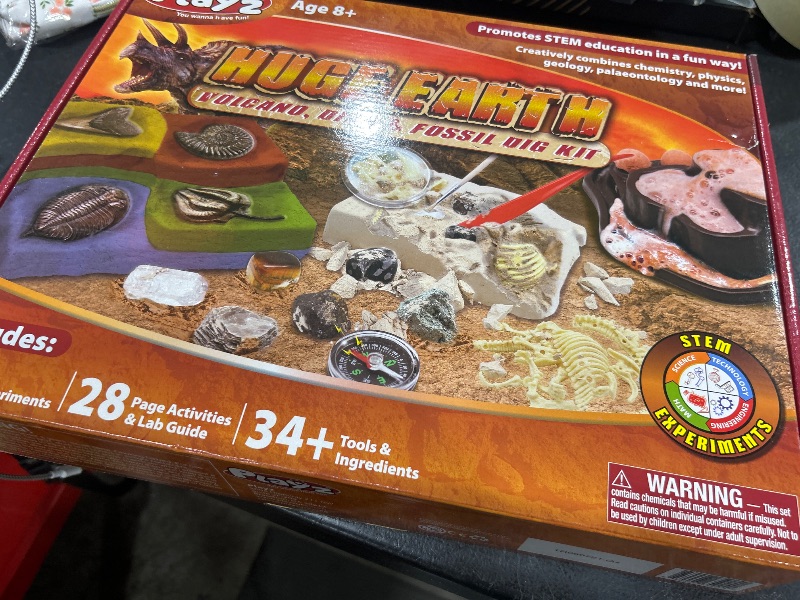 Photo 1 of Playz Dinosaur Fossil Digging Kit for Kids, Gemstone Dig Kit & Volcano Science Kit - 46+ Fun Geographic Experiments, STEM Dinosaur Toys Excavation Kit for Kids Ages 8-12+ Years Old, Boys & Girls