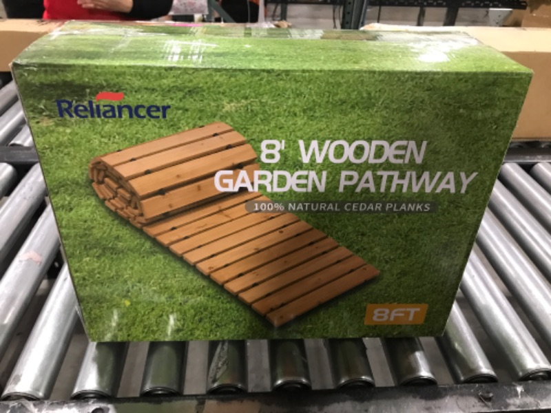 Photo 3 of Reliancer 8' Wooden Garden Pathway Weather-resistant Straight Walkway Roll Out Cedar Outdoor Patio Path Rustic Decorative Garden Boardwalk Walkways Roll Up Beach Wood Road Floor Wedding Party Pathways