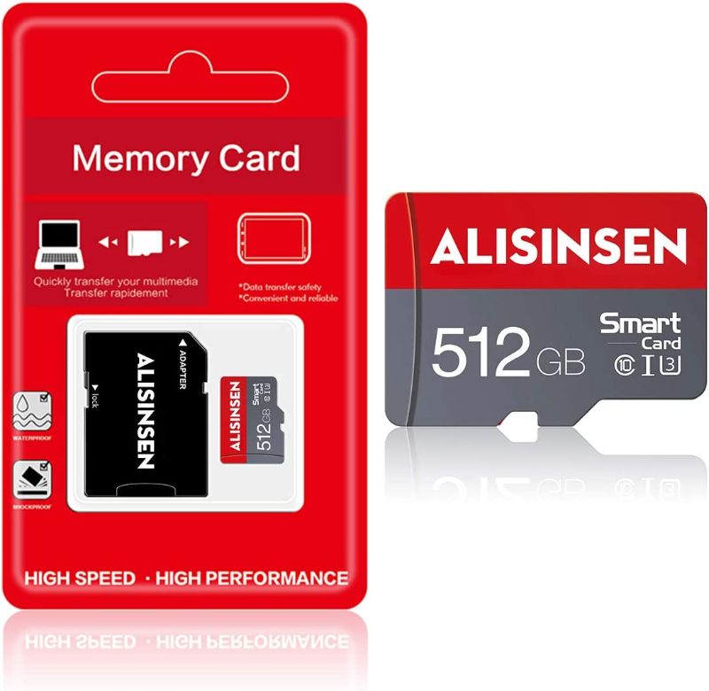 Photo 1 of 512GB Micro SD Cards with SD Card Adapter High Speed Class 10 Memory Card TF Card for Dash Cams, Action Camera, Surveillance & Security Cams
