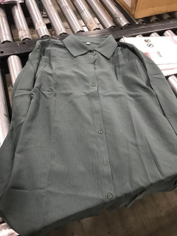 Photo 1 of AIUZO Women's Button Down Shirts Long Sleeve V Neck Shirts for Women Casual Button Up Blouses Fashion Tops, Dark Grey, Medium