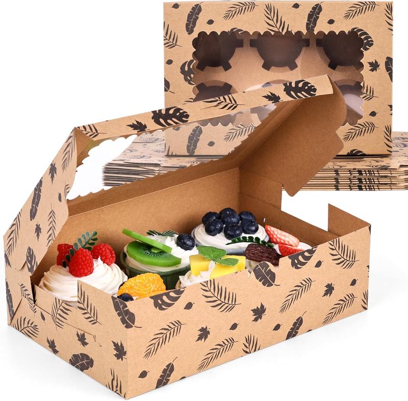 Photo 1 of VGOODALL 6 Count Cupcake Boxes, 6 Sets Bakery Boxes Cookie Boxes Cupcake Containers with Window for Birthday Parties Holiday Pastry Treats Donuts 9.5"x6.3"x3"