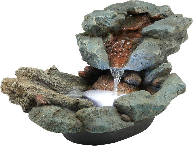 Photo 1 of Alpine Corporation 20" Long Indoor/Outdoor River Rock Waterfall Tabletop Fountain with LED Lights