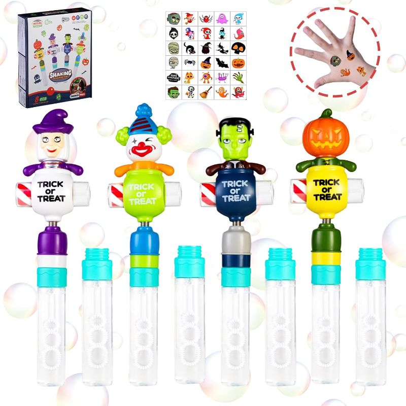 Photo 1 of 4 PCS Halloween Bubble Wand and 24 PCS Tattoo Stickers Toys Gifts for Kids, Blower Wand with Bubble Fluid, Bubble Blower Machine for Toddlers Boys & Girls 3 4 5 6 7 8+ Years
