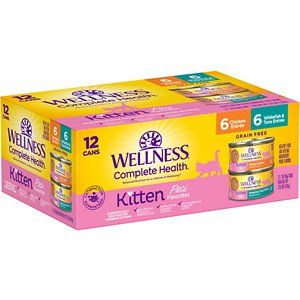 Photo 1 of Wellness Complete Health Whitefish & Tuna & Chicken Variety Pack Kitten Canned Wet Cat Food - 3 Oz, Case of 12
