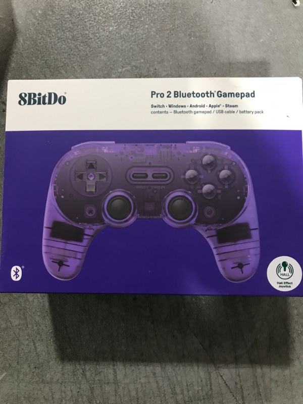 Photo 1 of AKNES 8Bitdo Pro 2 Bluetooth Controller, Hall Effect Joystick Update, Gaming Controller Compatible with Switch, Apple, Windows, Steam Deck, Android and Raspberry Pi - Transparent Purple