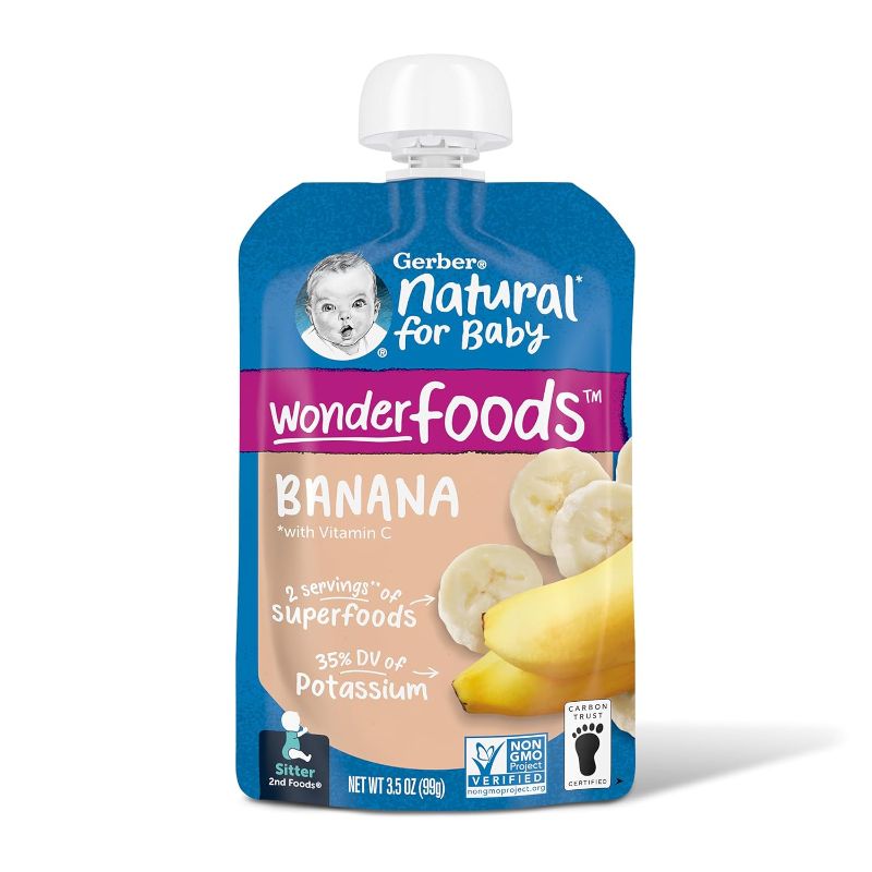 Photo 1 of Gerber Baby Food Pouches, 2nd Food for Sitter, WonderFoods, Banana, 3.5 Ounce (Pack of 12)
