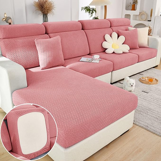 Photo 1 of Wear-Resistant Universal Sofa Cover, Stretch L Shape Sectional Couch Covers, Both Left/Right Sectional Slipcover, Seat Slipcovers Furniture Protector for Pet Cat Dog(Weave Pink,Headrest Cover)