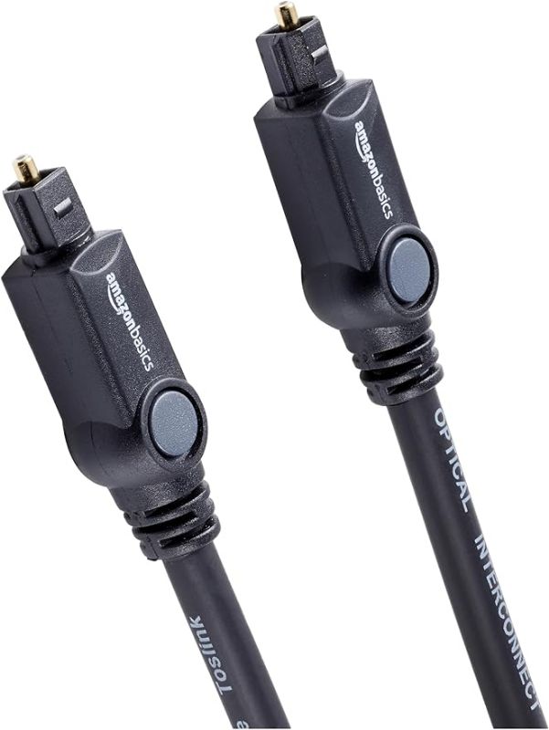 Photo 1 of Amazon Basics Toslink Digital Optical Audio Cable, Multi-Channel, for Audio System, Sound Bar, Home Theatre, Gold-Plated Connectors, 6 Foot, Black