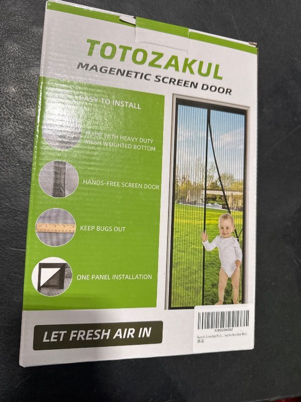 Photo 2 of Magnetic Screen Door Fit Door Size 32×80 inch, Screen Itself Size:34"x81", Hands Free Self Sealing, Full Frame Magic Tape Mesh Screen Door with Magnets Heavy-Duty Mesh Curtain for Entry Door-White