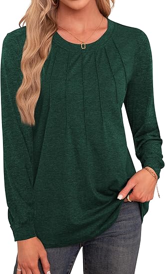 Photo 1 of Agnes Urban Long Sleeve Shirts for Women Fall Tops Dressy Casual Blouses Crew Neck Pleated Loose Trendy Tunic Tops
SMALL 