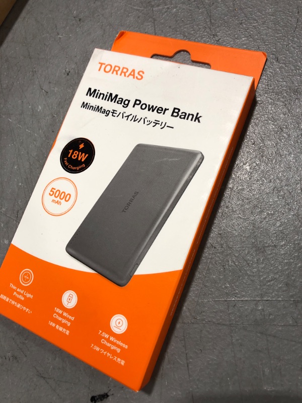 Photo 1 of TORRAS MiniMag Power Bank, 5,000mAh Wireless Portable Charger with USB-C Cable, [Ultimate Slim] Fast Charging Durable Magnetic Battery Pack for iPhone 16 Pro Max /15 Pro/15/14/13/12, Glacier Gray