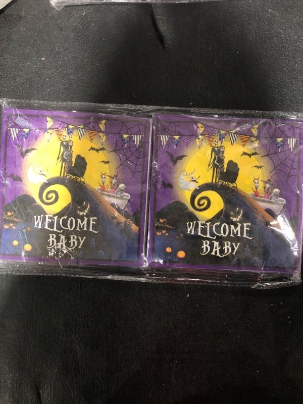 Photo 2 of 48Pcs Welcome Little Nightmare Baby Shower Paper Napkins Nightmare Before Christmas Party Supplies Nightmare Before Christmas Baby Shower Decorations for Nightmare Baby Shower Party Supplies