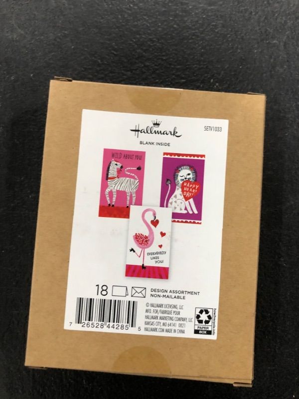 Photo 2 of Hallmark Kids Mini Valentines Day Cards Assortment, 18 Classroom Cards with Envelopes (Flamingo, Zebra, Lion)