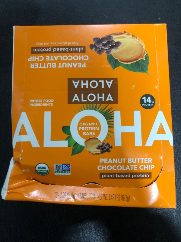 Photo 2 of ALOHA Organic Plant Based Protein Bars |Peanut Butter Chocolate Chip | 1.98 Oz (Pack of 12) | Vegan, Low Sugar, Gluten Free, Paleo, Low Carb, Non-GMO, Stevia Free, Soy Free, No Sugar Alcohols