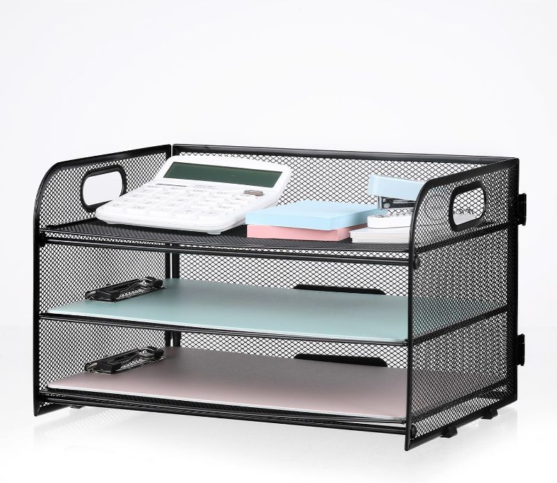 Photo 1 of 

NCXTKJ 3-Tier Letter Tray Paper Organizer with Handle, Compact Mesh Desk File Organizer for Home Office Supplies Desktop Accessories,Black