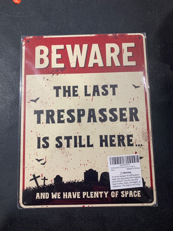 Photo 2 of Funny Halloween Decor Sign - Halloween Decorations, Funny No Trespassing Sign, Beware The Last Trespasser is Still Here, Outdoor Halloween Decor, Cemetery Halloween Decorations by Opix Design, Halloween