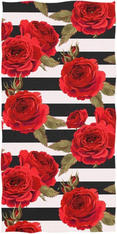 Photo 1 of SUABO Oversized Beach Towel Red Rose Flower Stripes Floral Striped Beach Blanket Microfiber Quick Dry and Lightweight Towels for Bathroom,Hotel,Spa Hot Tub,Beach, Travel,71x32 inch