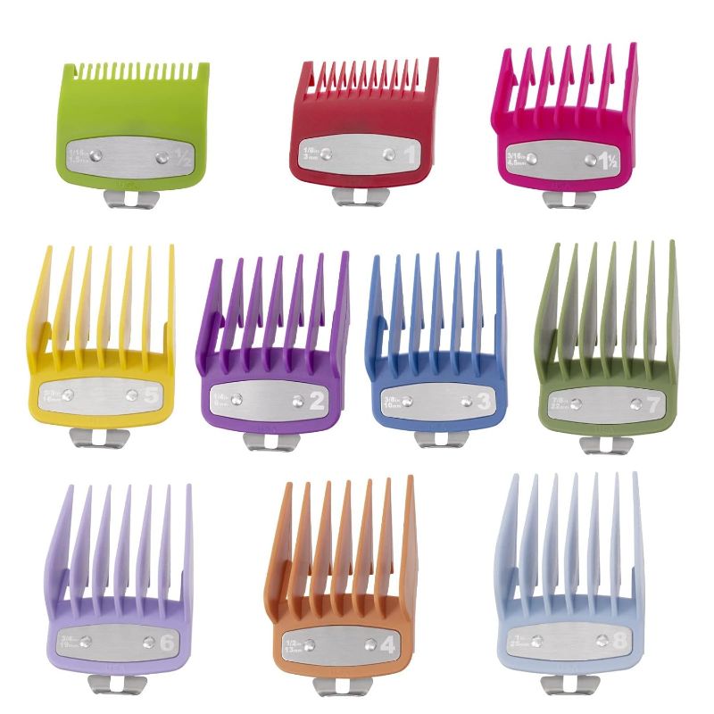 Photo 1 of 10 Pack Clipper Guards Cutting Guides Compatible with Wahl Clipper with Metal Clip/Color Coded-from 1/16 Inch to 1 Inch(1.5-25mm)?Fits All Full Size Compatible with Wahl Clippers