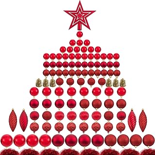 Photo 1 of **RED**Ogrmar 119ct Christmas Tree Ball Ornaments Set Assorted Shapes and Sizes Shatterproof Hanging Decoration with Hand-held Gift Package for Christmas Tree Holiday Wedding Party (Red)