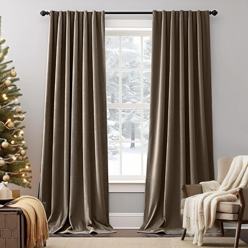 Photo 1 of 
Lazzzy Brown Velvet Curtains Room Darkening Thermal Insulated Curtains 90 Inch Long Window Drapes for Bedroom Living Room Super Soft Luxury Rod Pocket Window Treatment, 2 Panels, Coffee
