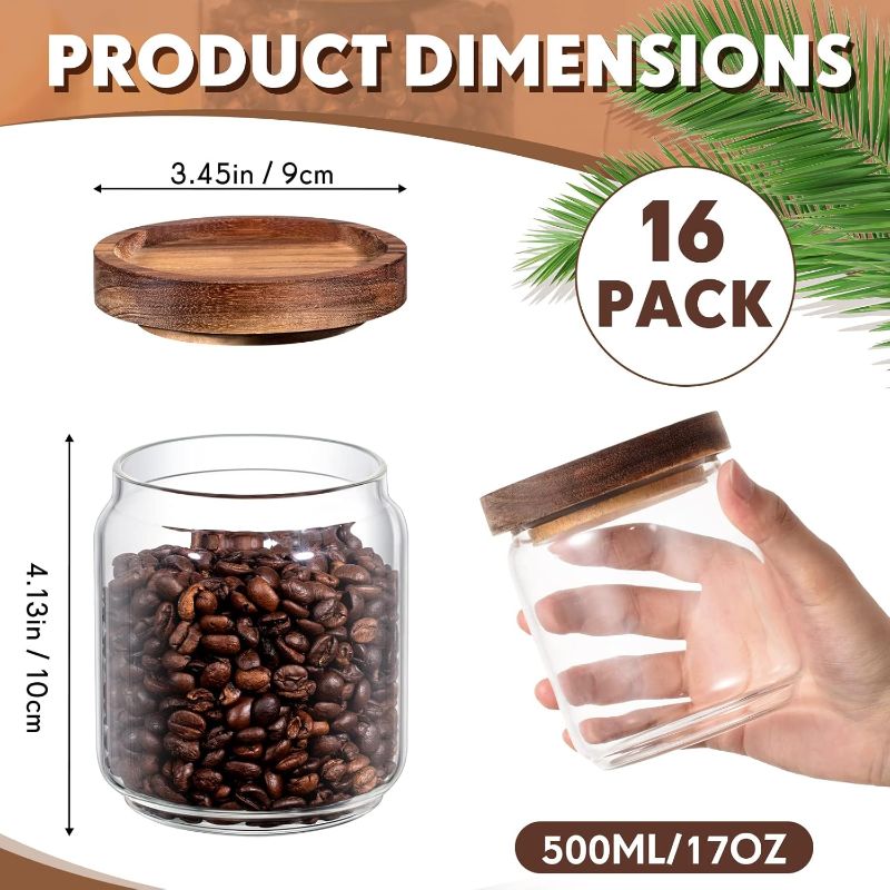 Photo 3 of (FAIR) Irenare 16 Pcs 17 oz/ 500 ml Glass Canister Food Airtight Sealed Clear Borosilicate Glass Storage Jars with Lids Kitchen Spice Containers for Serving Coffee Sugar Tea Beans Candy Nuts Pantry (Bamboo)