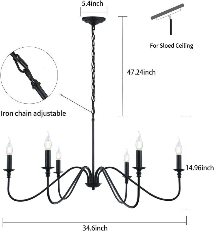 Photo 1 of **NON-REFUNDABLE** (PARTS) Black Chandelier,6-Light Rustic Industrial Iron Chandeliers for Dining Room Lighting Fixtures Hanging,Candle Hanging Hallway, Living Room, Foyer, Bedroom, Office, Bar,Island Lights