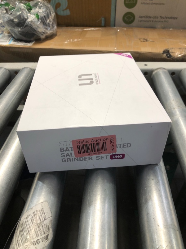 Photo 1 of **ONE GRINDER IS MISSING PLASTIC COVER PIECE ON END** Urban Noon Gravity Salt and Pepper Grinder Set - Battery Operated Stainless Steel Mills with Light (2 Grinders) - Automatic One Handed Operation - Electric Adjustable Shakers - Ceramic Grinders