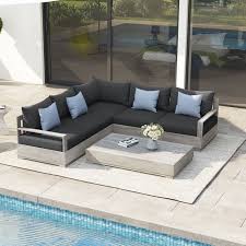 Photo 1 of LEFT SECTION ONLY
3-Piece Eucalyptus Wood Outdoor Sectional Seating Set with Gray Cushions

