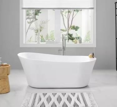 Photo 1 of *PHOTO FOR REFERENCE** Coniston 60 in. Acrylic Freestanding Flatbottom Bathtub in White with Overflow and Drain in Brushed Nickel Included
