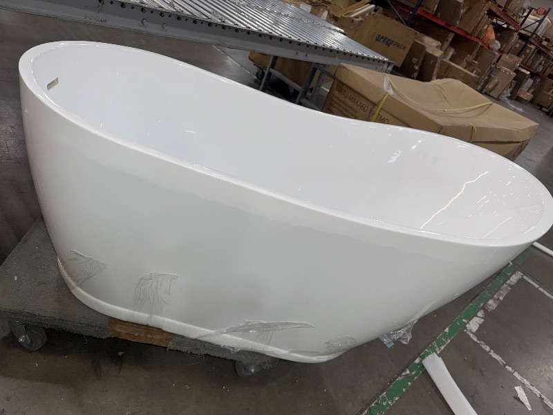 Photo 2 of 59 in. Acrylic FlatBottom Single Slipper Bathtub with Brushed Nickel Overflow and Drain Included in White


