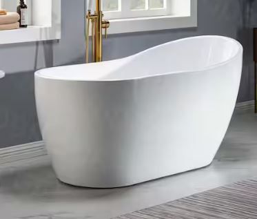 Photo 1 of 59 in. Acrylic FlatBottom Single Slipper Bathtub with Brushed Nickel Overflow and Drain Included in White


