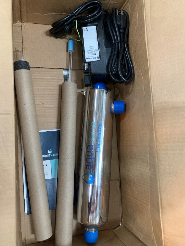 Photo 2 of **box 1 of 4**Aquasana Whole House Water Filter System - Water Softener Alternative w/ UV Purifier, Salt-Free Descaler, Carbon & KDF Media - Filters Sediment & 97% Of Chlorine - 1,000,000 Gl - EQ-1000-AST-UV