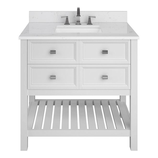 Photo 1 of Allen + Roth | Canterbury Collection 36-in 1-Sink 2-Drawer Vanity White Engineered Stone | Rona