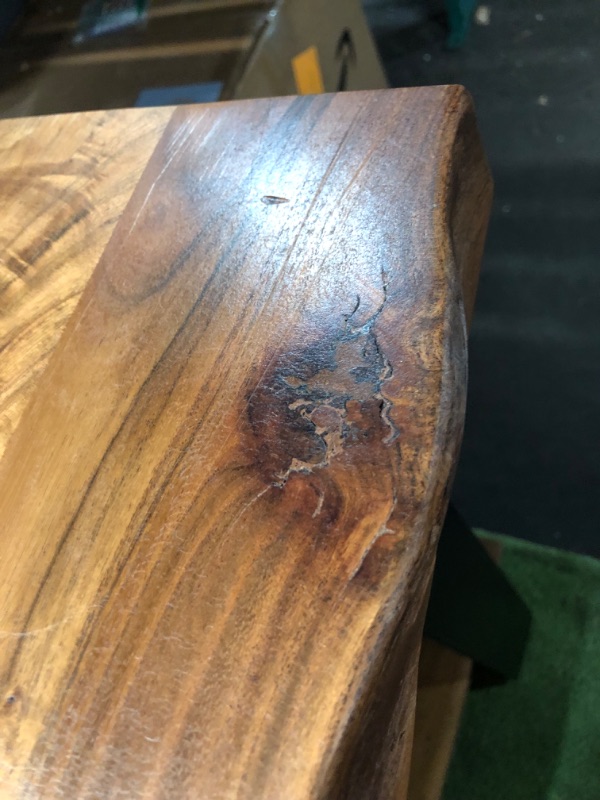 Photo 4 of ***USED - DAMAGED - SEE PICTURES - NO PACKAGING***
Alaterre Furniture Alpine Acacia Wood Live Edge Natural Side Table with Black Metal Legs for Living Room, Bedroom, Office & Décor, Includes Floor Protectors, Assembly Required, 27" W x 17" D x 27" H